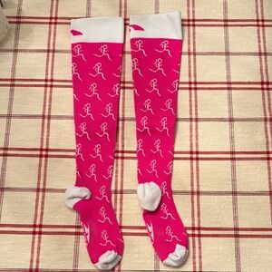 Pink Knee-High Socks with White Pattern